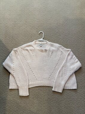American Eagle Outfitters Cream Cropped Crewneck Sweater